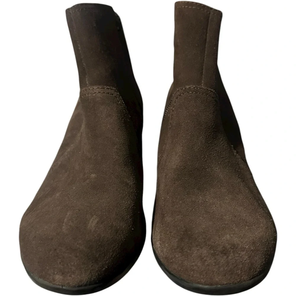 Clarks Suede Leather Wedge Ankle Booties Brown Size 7.5W